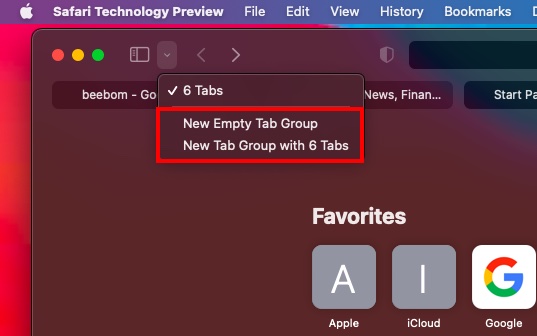 Create new empty tab group