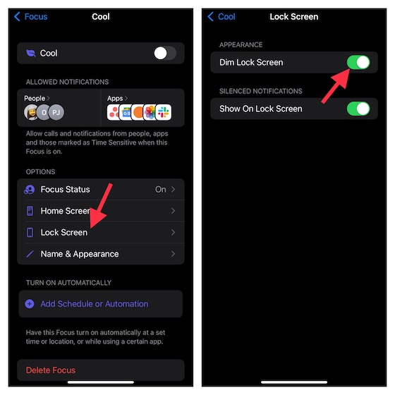 Dim Lock Screen During Focus Mode on iPhone