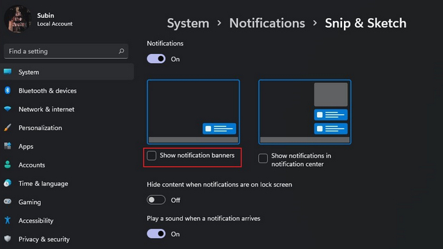 Turn Off Notification Notification Banners in Windows 11
