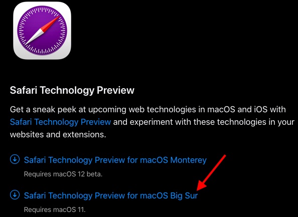 Download Safari technology preview - install Safari Browser on macOS Big Sur