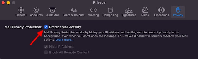 Enable Mail Privacy Protection macOS Monterey Setting
