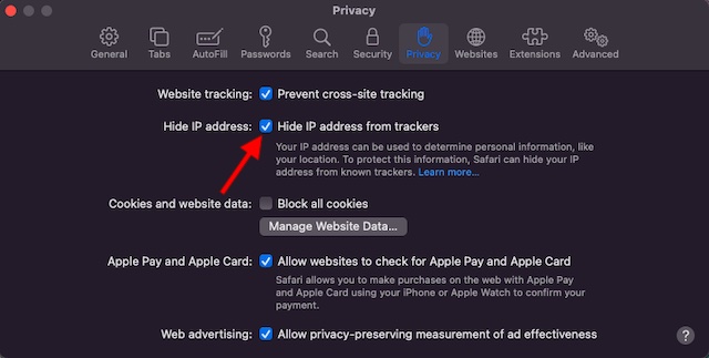 Hide IP Address from trackers in Safari