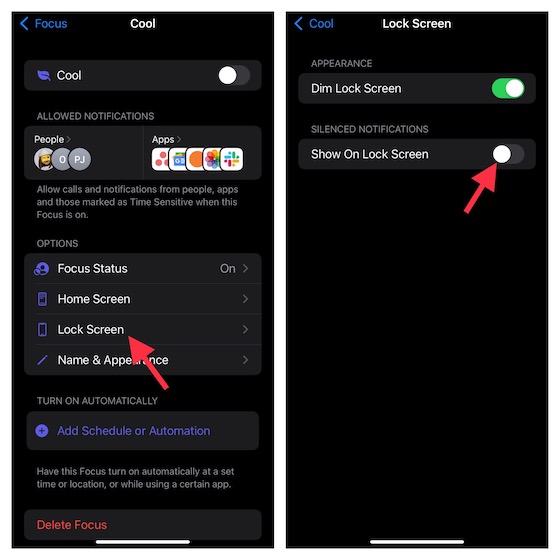 إخفاء الإخطارات الصامتة من شاشة القفل في iOS 15