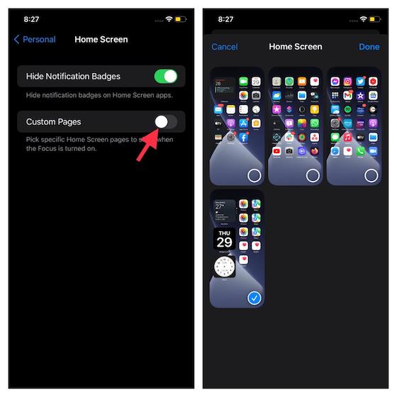 Hide home screen pages via Settings