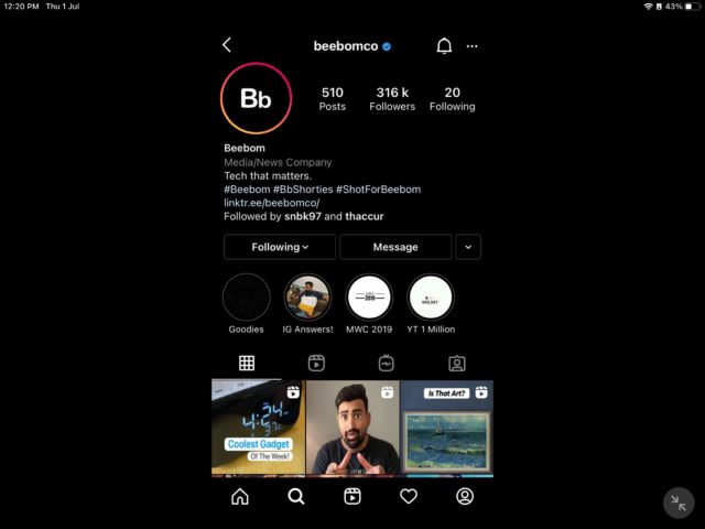 Instagram in landscape mode in iPadOS 15 - new feature