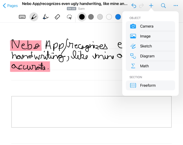 note taking app change handwriting to text windows 10