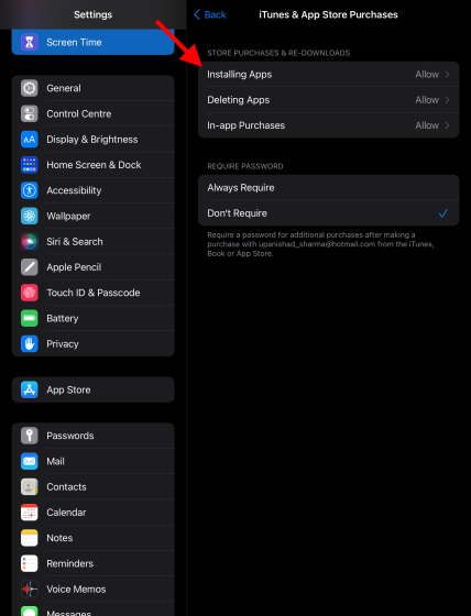 Permissions parental controls iPad