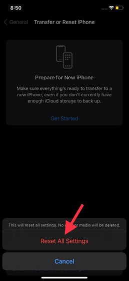 Alle Einstellungen zurücksetzen - iOS 15 bleibt auf dem Bildschirm 