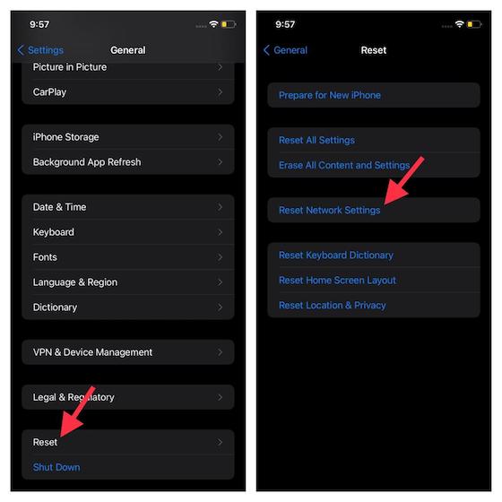 Reset-Network-Settings - iOS 15 bleibt auf dem Bildschirm 