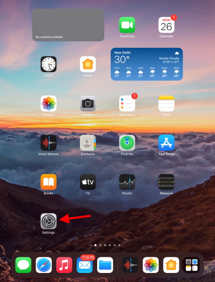 Settings app on the home screen of iPad