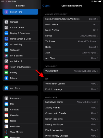 Siri parental controls ipad