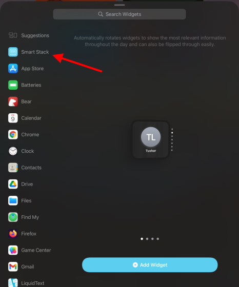 Smart Stack - ipados 15 widgets on iPad