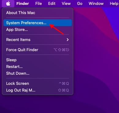 System Preferences option