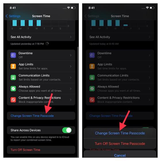 Change Screen Time passcode options