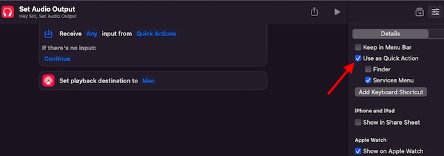 Use a shortcut as Quick Action
