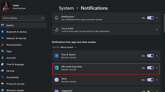 access notifications settings win11