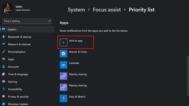 add apps to priority list w11