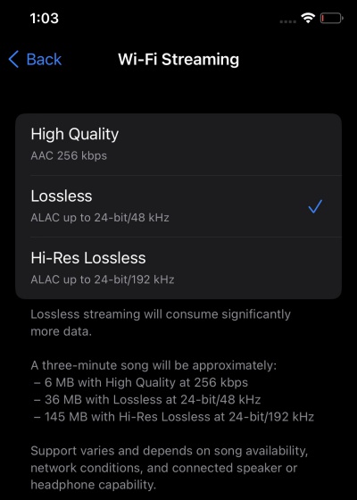 Apple Music verlustfreie Audiostufen