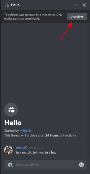 Discord Thread - Unarchive