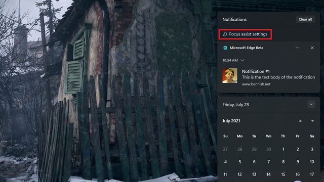 focus assist setting notifications