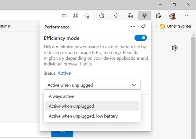 how to turn on efficiency mode in microsoft edge