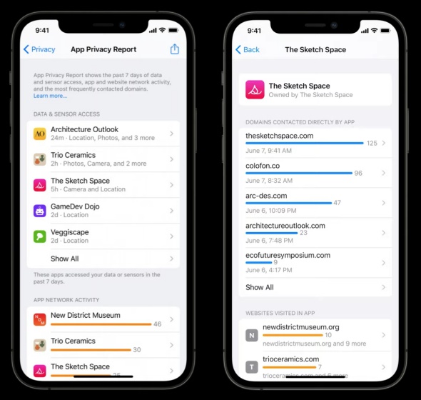 iOS 15 App Privacy report - Safari data collection