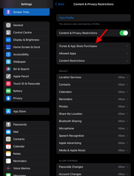 iTunes parental controls ipad