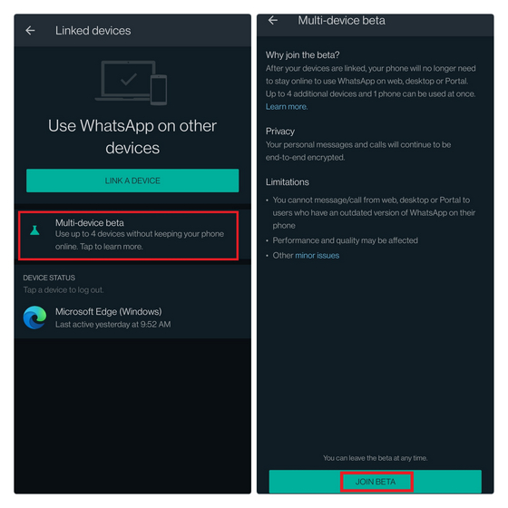 Nehmen Sie an der WhatsApp-Beta für mehrere Geräte teil