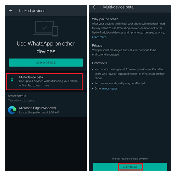 присоединяйтесь к бета-версии WhatsApp для нескольких устройств