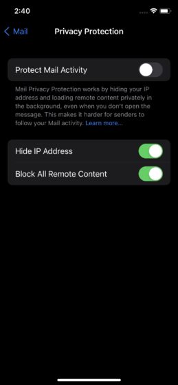 mail privacy protection on iphone running ios 15