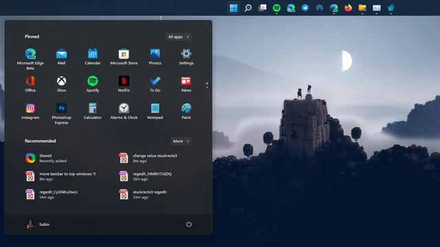 taskbar at top windows 11