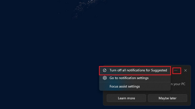 turn off suggested notifications Windows 11