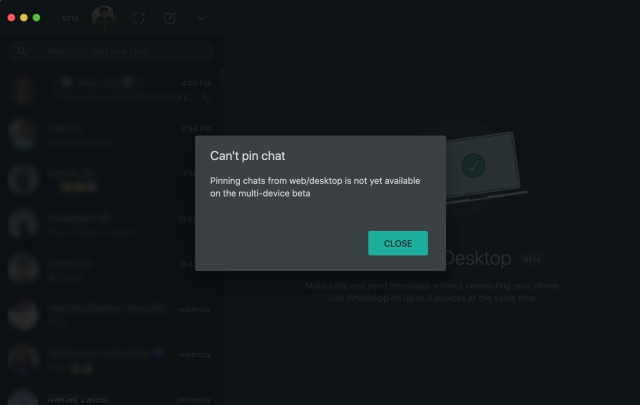 whatsapp multi-device beta - cant pin chats
