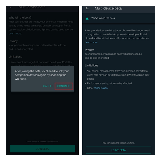 whatsapp multi-device enroll UI