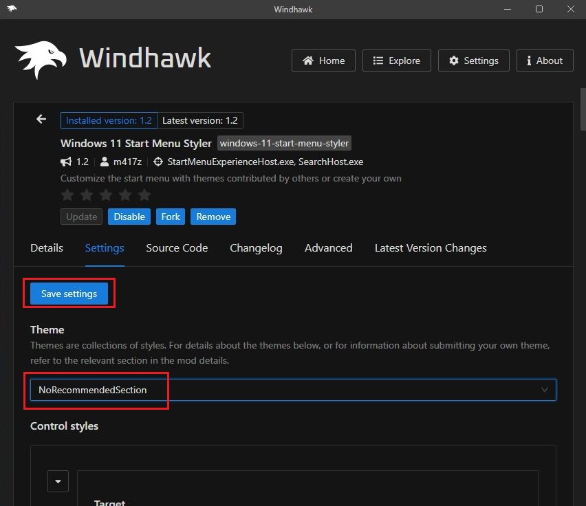 windhawk mod to change windows 11 start menu style