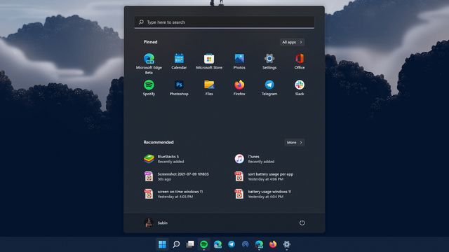 windows 11 start menu with search box