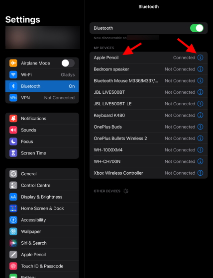 List of Bluetooth Devices with Apple Pencil marked