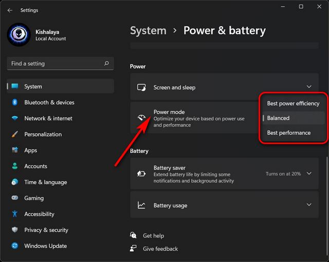 Change Power Mode Settings in Windows 11 - desktop window manager high gpu