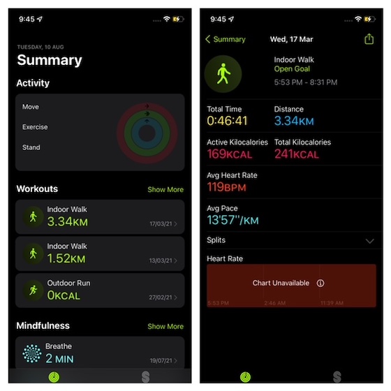 workout segments in Fitness app on iPhone