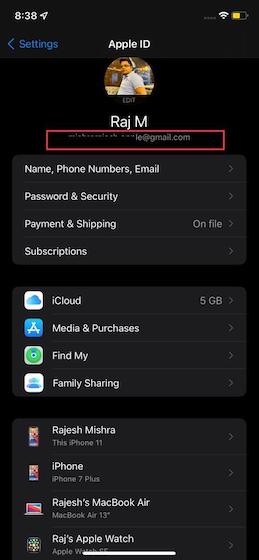 Check your Apple ID via Profile settings