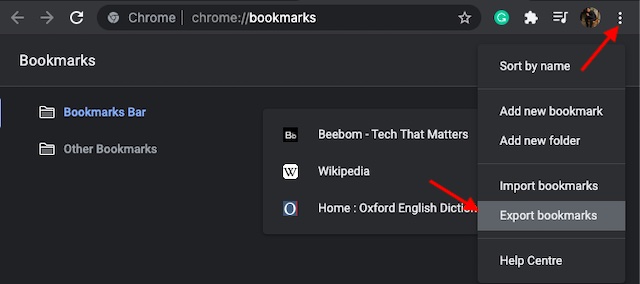 Export bookmarks option