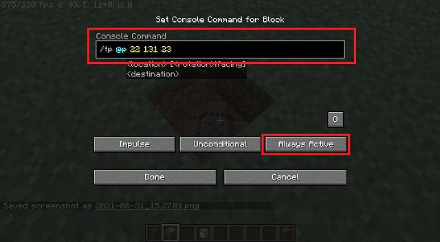 Console Command in Minecraft