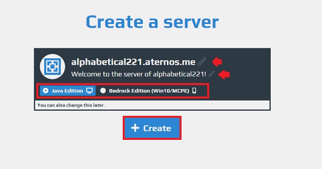 Create Server on Aternos