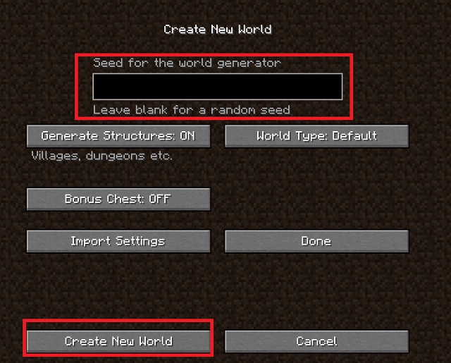 Create custom seed world in minecraft