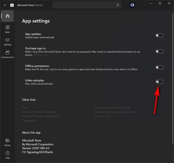 Disable Video Autoplay in the Microsoft Store on Windows 11