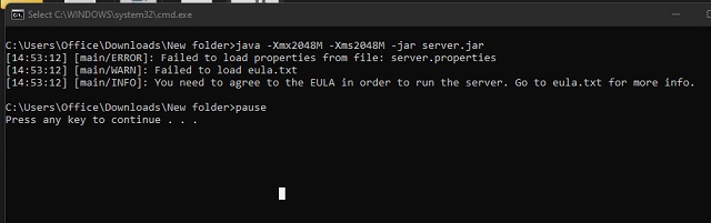 EULA Error in Minecraft Server