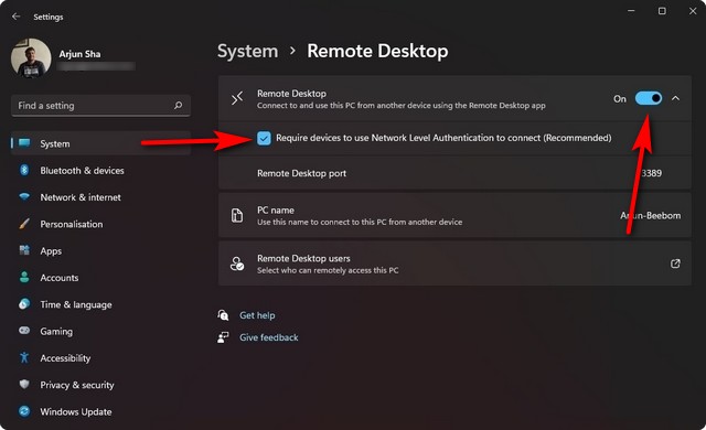 Enable Remote Desktop on Windows 11 Via Settings