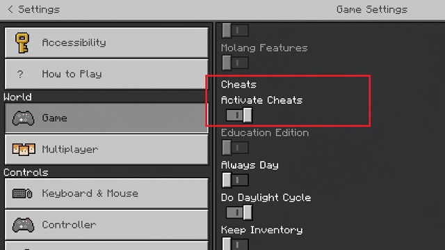 Enable cheats on MCPE