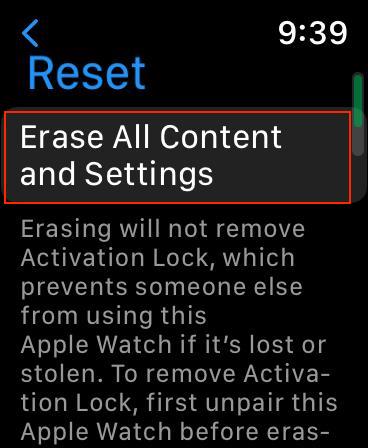 Erase All Content and Settings option