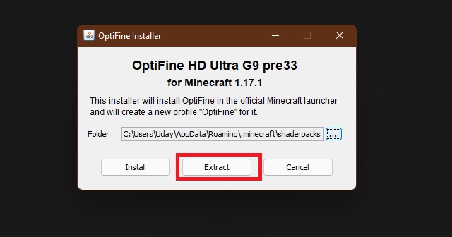 استخراج Optifine في Minecraft